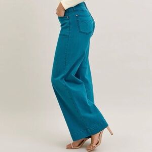 Judy Blue Teal Flare Wide Leg Tummy Control Jeans, 14W